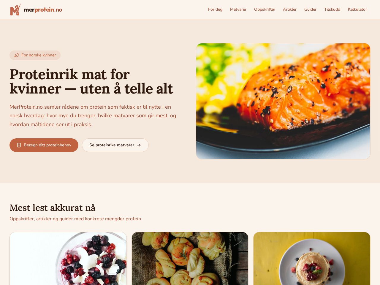 Skjermbilde av nettsiden til Mer Protein