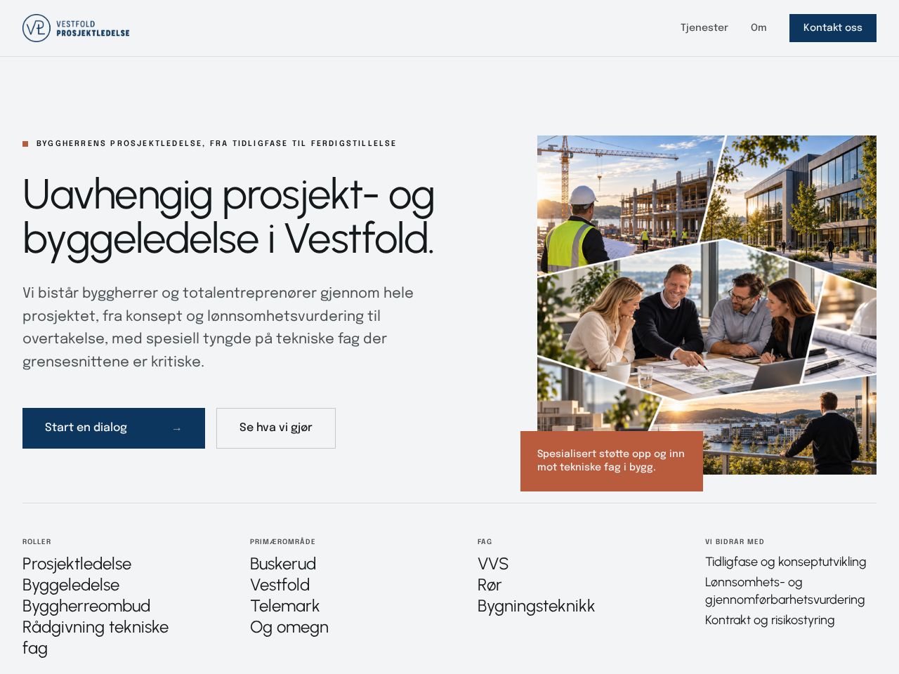 Skjermbilde av nettsiden til Vestfold Prosjektledelse